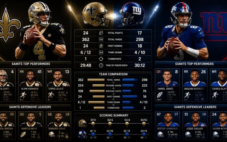 New Orleans Saints vs New York Giants match player stats